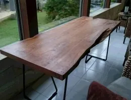 那珂市 Hair PASH natural様 杉 一枚板 テーブル(アイアン脚)